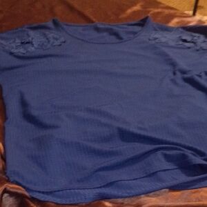 Women's Royal Blue Short-Sleeve Top with Shoulder Applique
